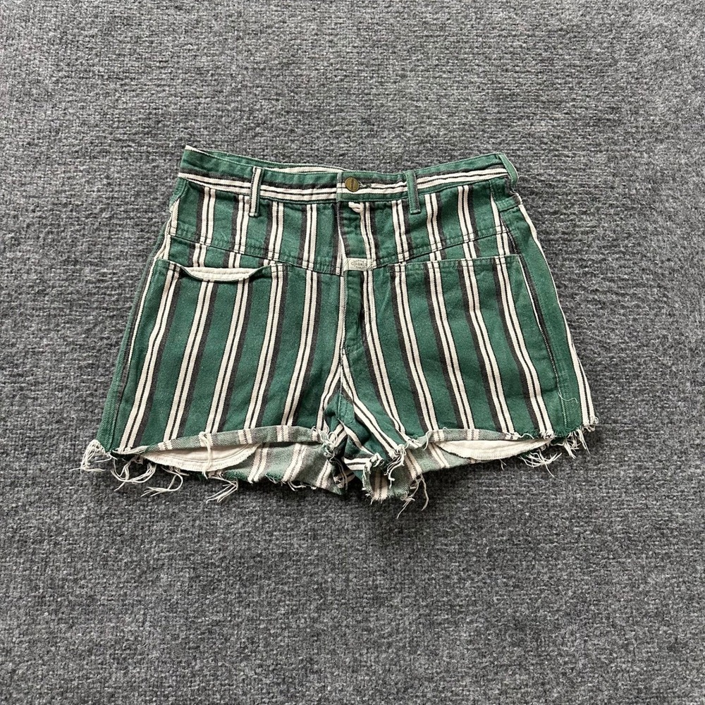 Marithe Francois Girbaud Shorts Womens Size 9/10 Green Striped Cotton USA Cutoff